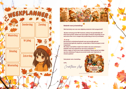 Herfst Weekplanner PDF | A4 Weekplanner | Direct Download | Printable Planner | Creatieve Aap