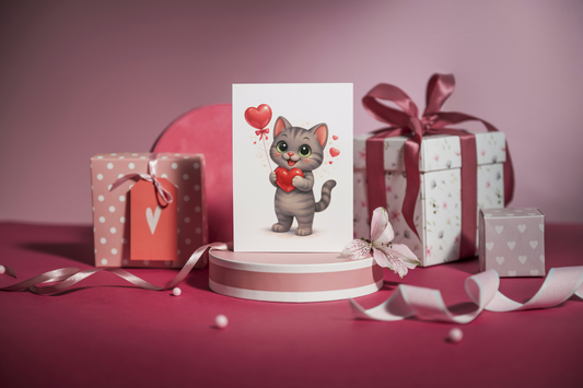 💌 Valentijn Wenskaart Shelby – Kawaii Kat | A6 Gevouwen