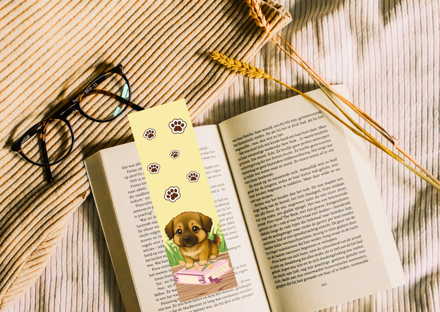 Novi Puppy Boekenlegger – Handgemaakt – 5,5 x 15 cm