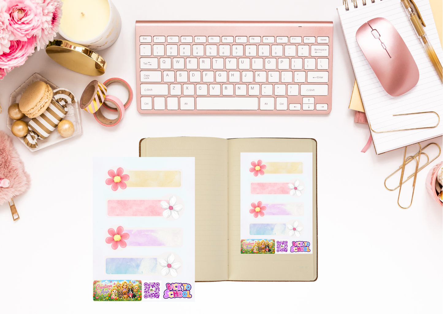 Bloemen Label Stickers – Waterverf Planner Etiketten – Beschrijfbare Vinyl Matte Stickers – A6 & A5