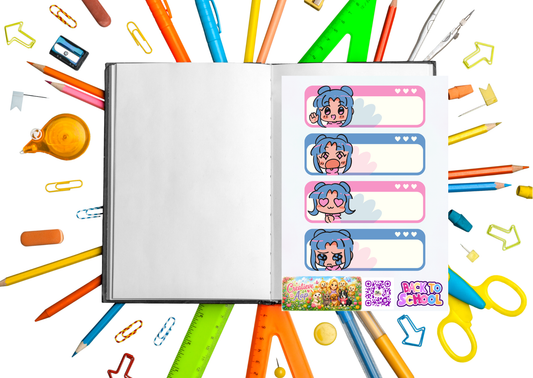 Kawaii Girl Label Stickers – Beschrijfbare Planner Etiketten – Vinyl Matte Stickers – A6 & A5