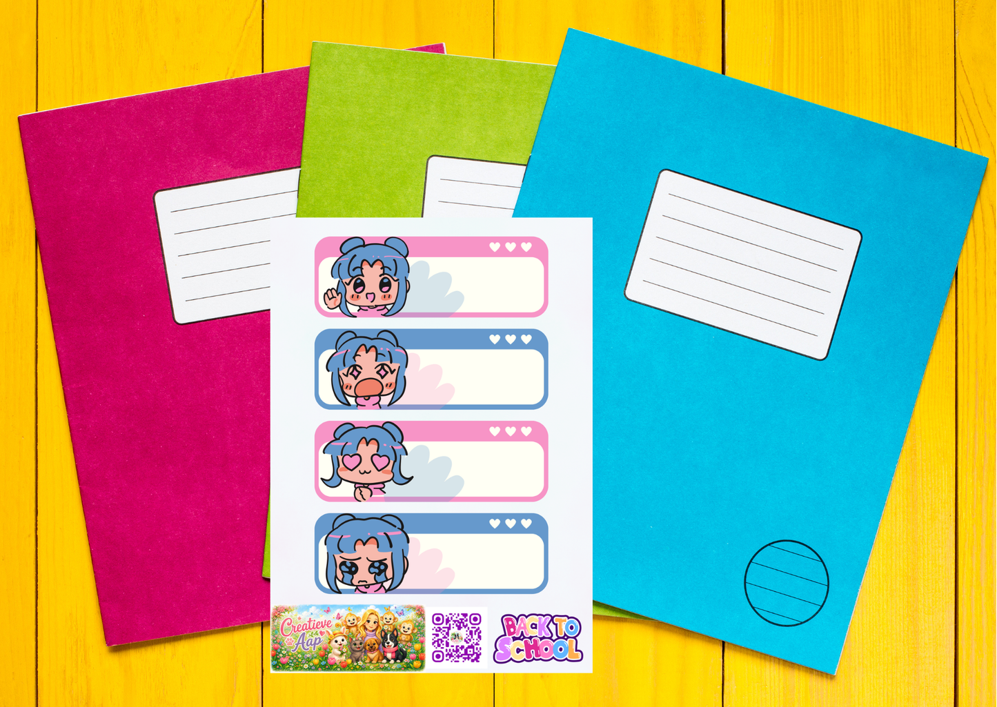 Kawaii Girl Label Stickers – Beschrijfbare Planner Etiketten – Vinyl Matte Stickers – A6 & A5