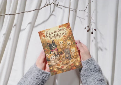Warme Herfstgroet Wenskaart A6 | Creatieve Aap Herfst 2026 | Met of Zonder Envelop