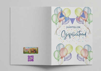 Verjaardagskaart Ballonnenfeest A6 – Hartelijk Gefeliciteerd Wenskaart | Verkrijgbaar met of zonder envelop