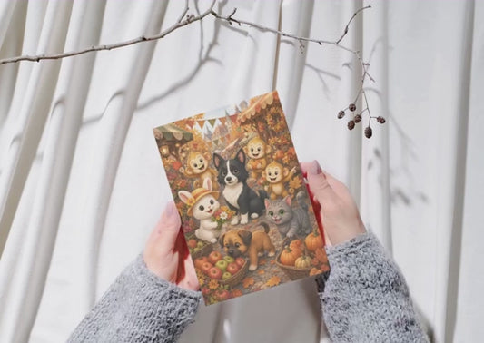 Herfstmarkt Wenskaart A6 | Creatieve Aap Herfst 2026 | Met of Zonder Envelop